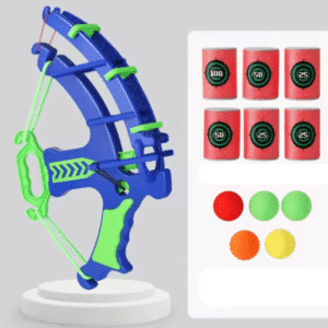 Arc lance-balles bleu souples bleu et vert pour enfants avec cibles à points et balles colorées