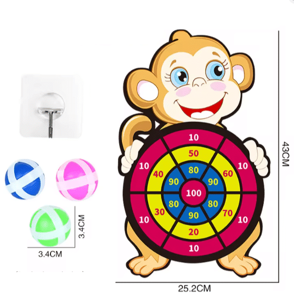 Cible Singe à balles scratch Montessori pour enfants avec design animal coloré et balles adhésives