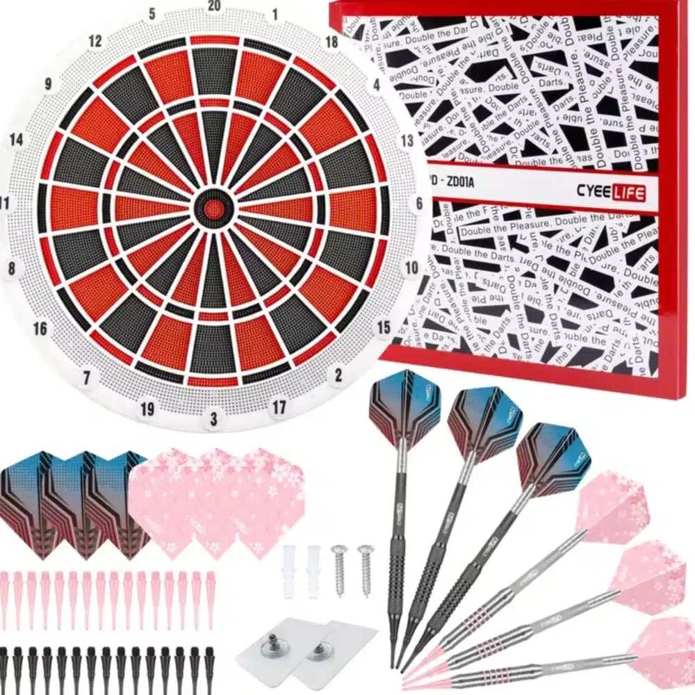 Kit fléchettes complet cible fléchettes métal rose noir bleu ailettes scorepad pointes accessoires