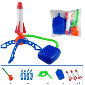 Lance-fusée à pompe 3 fusées coloré pour enfants avec fusées aérodynamiques à propulsion par pression d'air