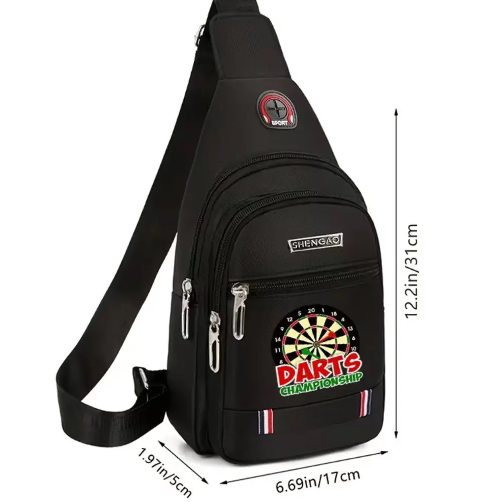 Sac banane fléchettes noir porté bandoulière crossbody logo Darts Championship patch rouge vert