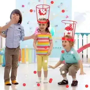 Lot de 2 cerceaux de basket-ball à porter sur la tête avec filet et balles colorées pour jeu de fête