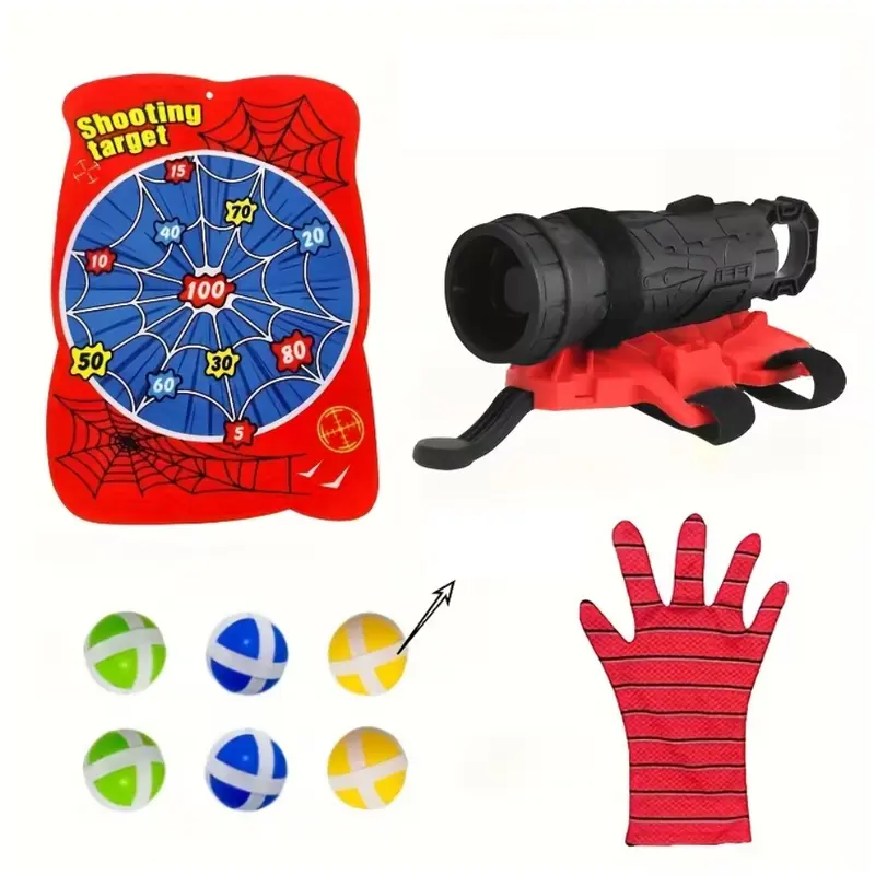 Jeu de fléchettes enfants 3-12 ans, lanceur poignet, cible araignée, balles souples et gant.