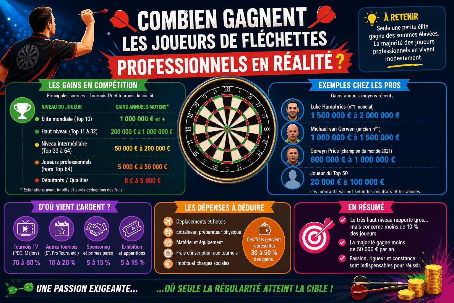 Infographie : Combien gagnent les joueurs de fléchettes professionnels en réalité ?
