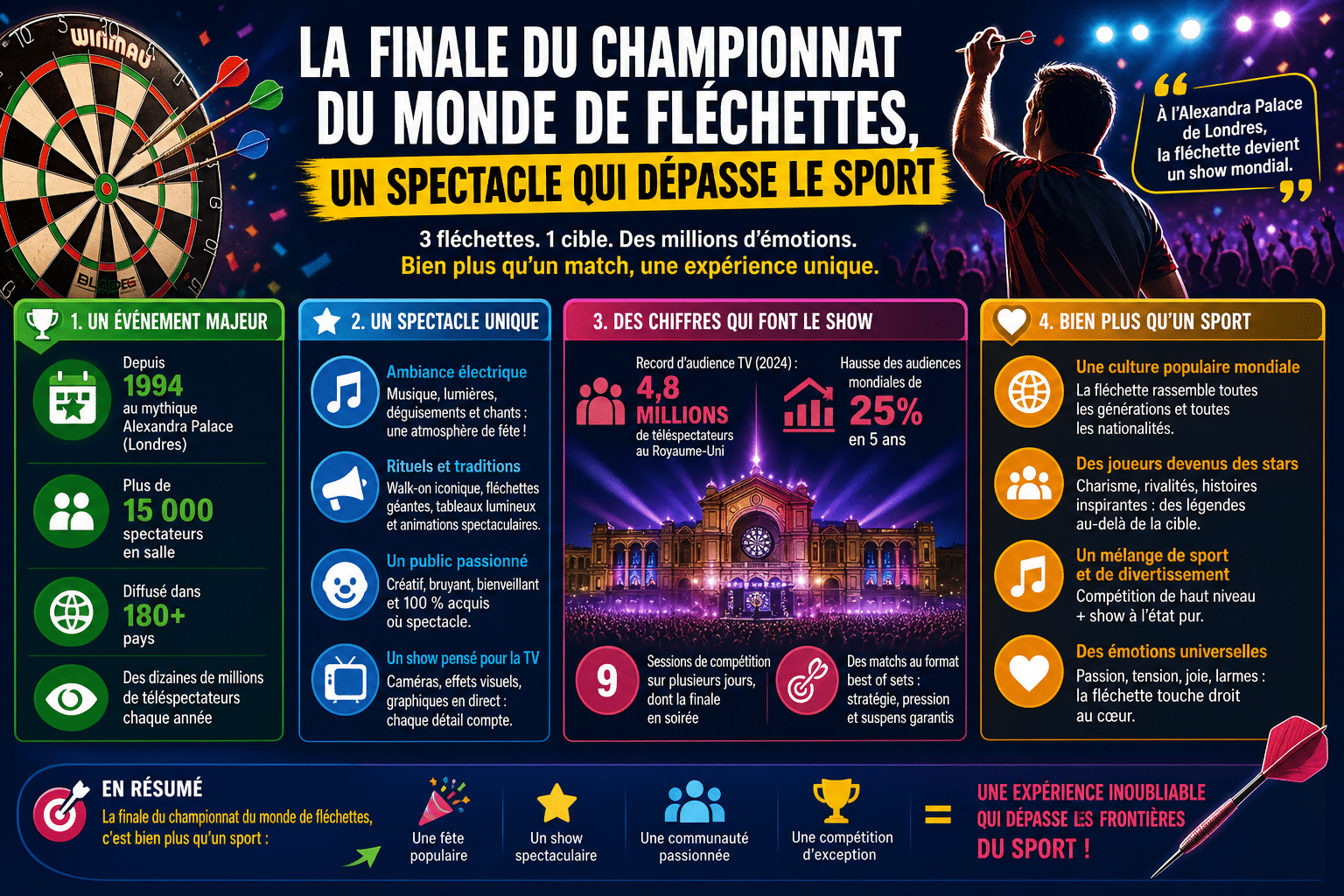 Infographie : La finale du championnat du monde de fléchettes, un spectacle qui dépasse le sport