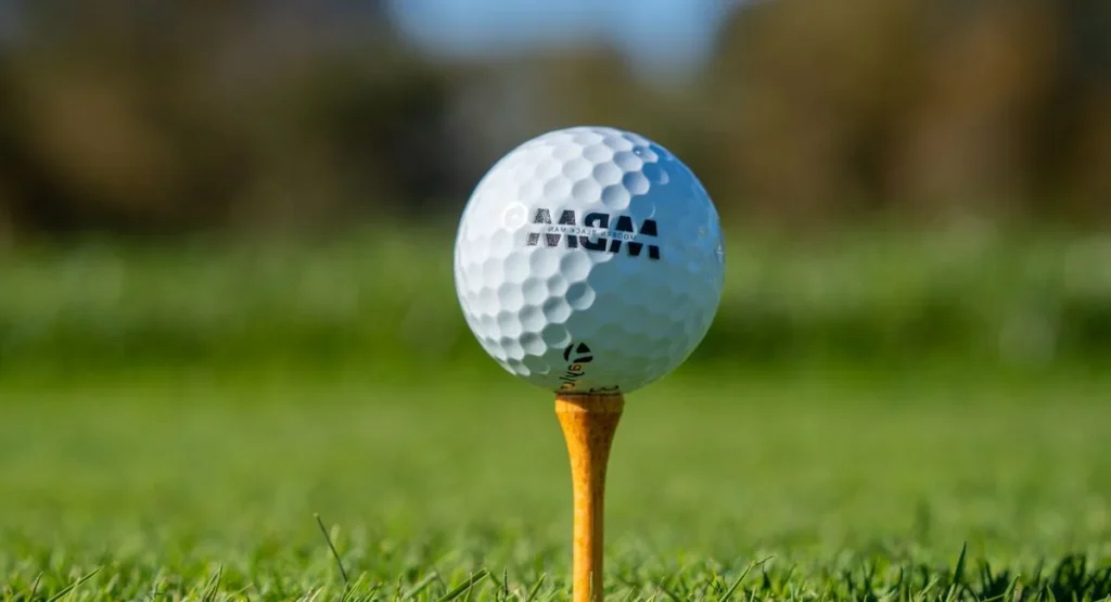Un support pour balle de golf aligné sur un green face à un joueur concentré